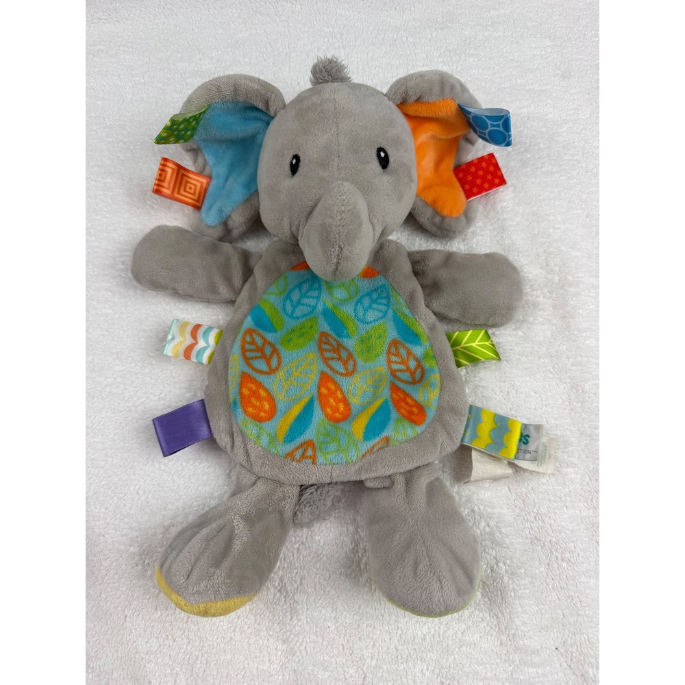 Taggies Signature Collection Elephant Plush Gray Leaf Pattern Sensory Toy 1077